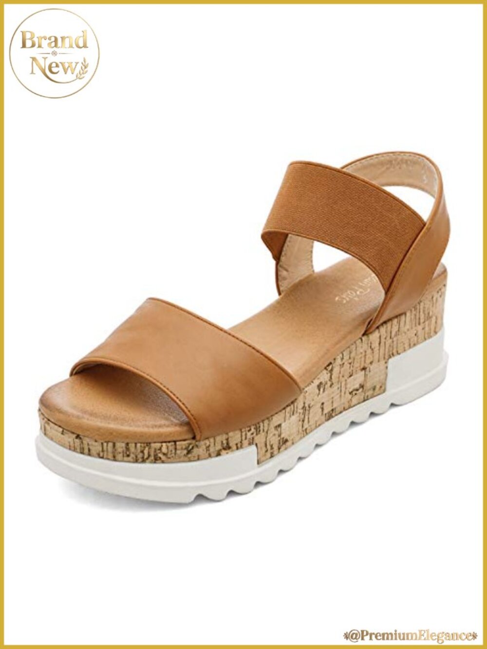 Women's Faux Leather Platform Wedge Sandals Open Toe Elastic Strap